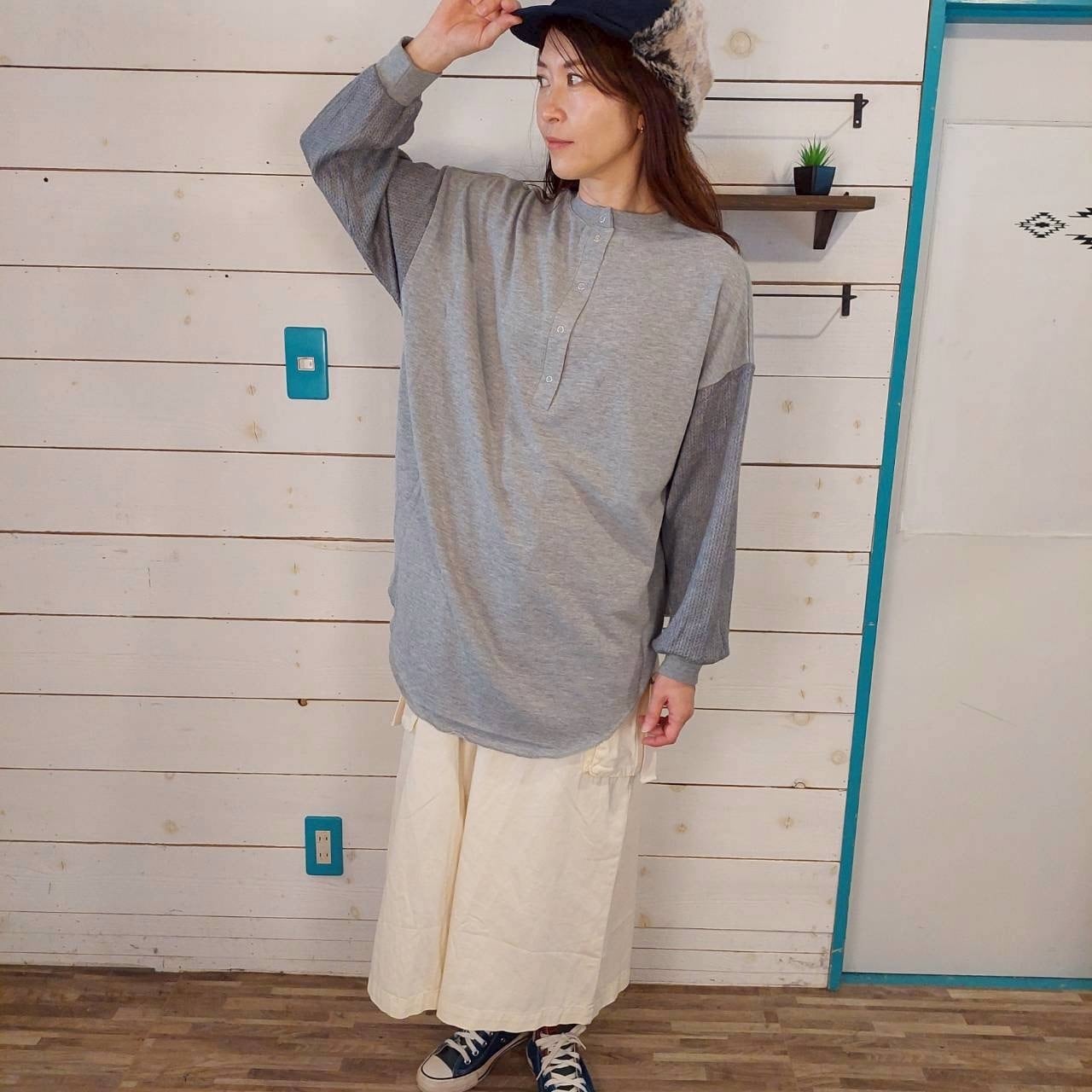 裏毛ニットソーヘンリーチュニック　1928　フリーサイズ