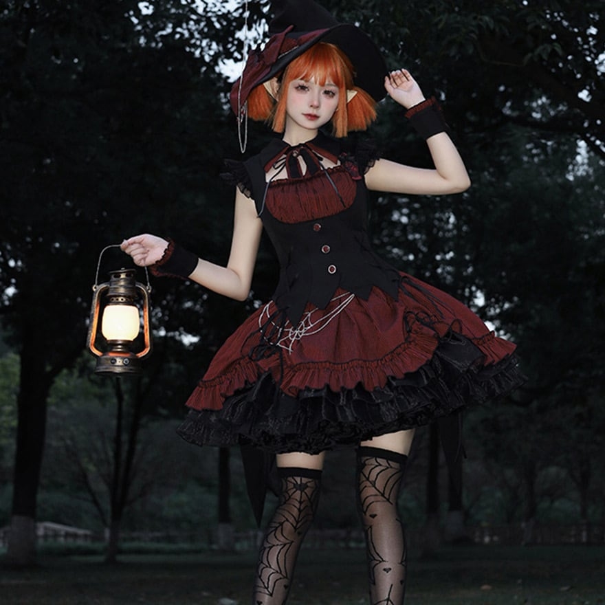 【予約商品】ゴスロリ ワンピース ALICE GIRL ストライプ柄 ダークファッション 魔女風 闇かわいい イベント衣装 コスプレ