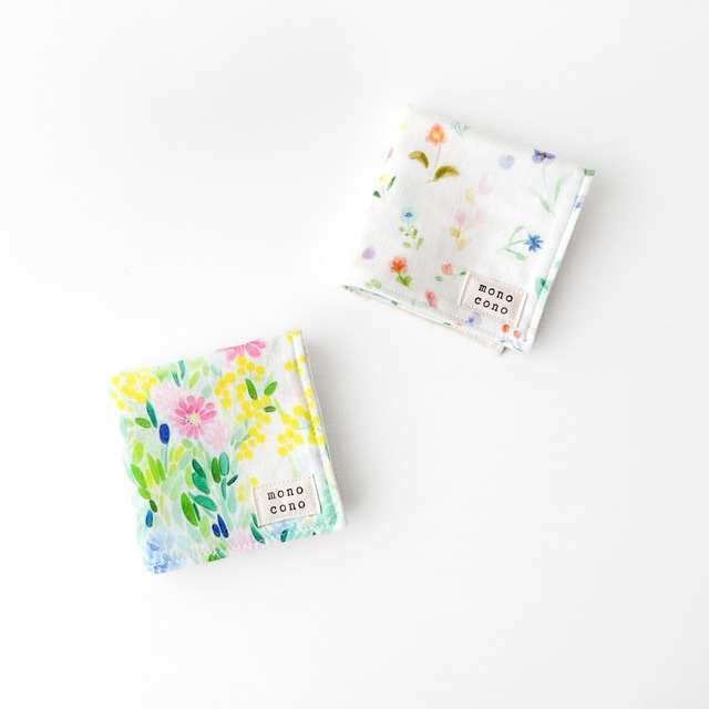 単品｜『 春のスケッチブック 』名入れ可｜国産ガーゼ+オーガニックコットン｜ガーゼハンカチ｜プチギフト｜出産祝い｜贈り物