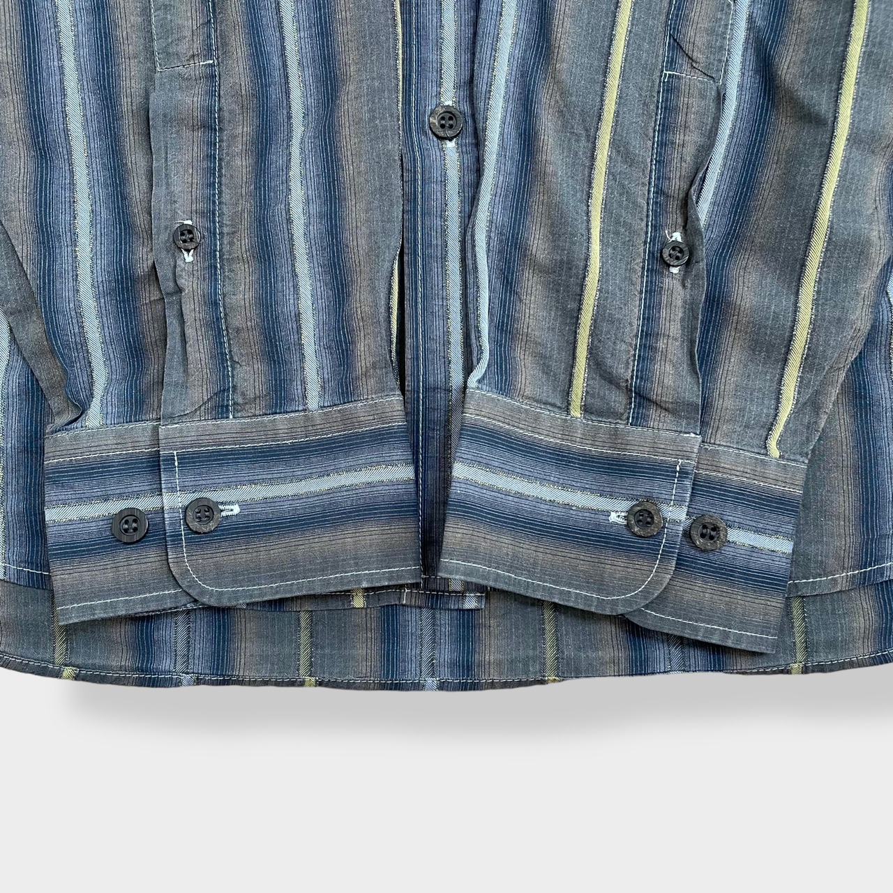 【newman】ストライプシャツ マルチカラー マルチストライプ 長袖シャツ カジュアルシャツ ポリシャツ XL相当ビッグシルエット 古着