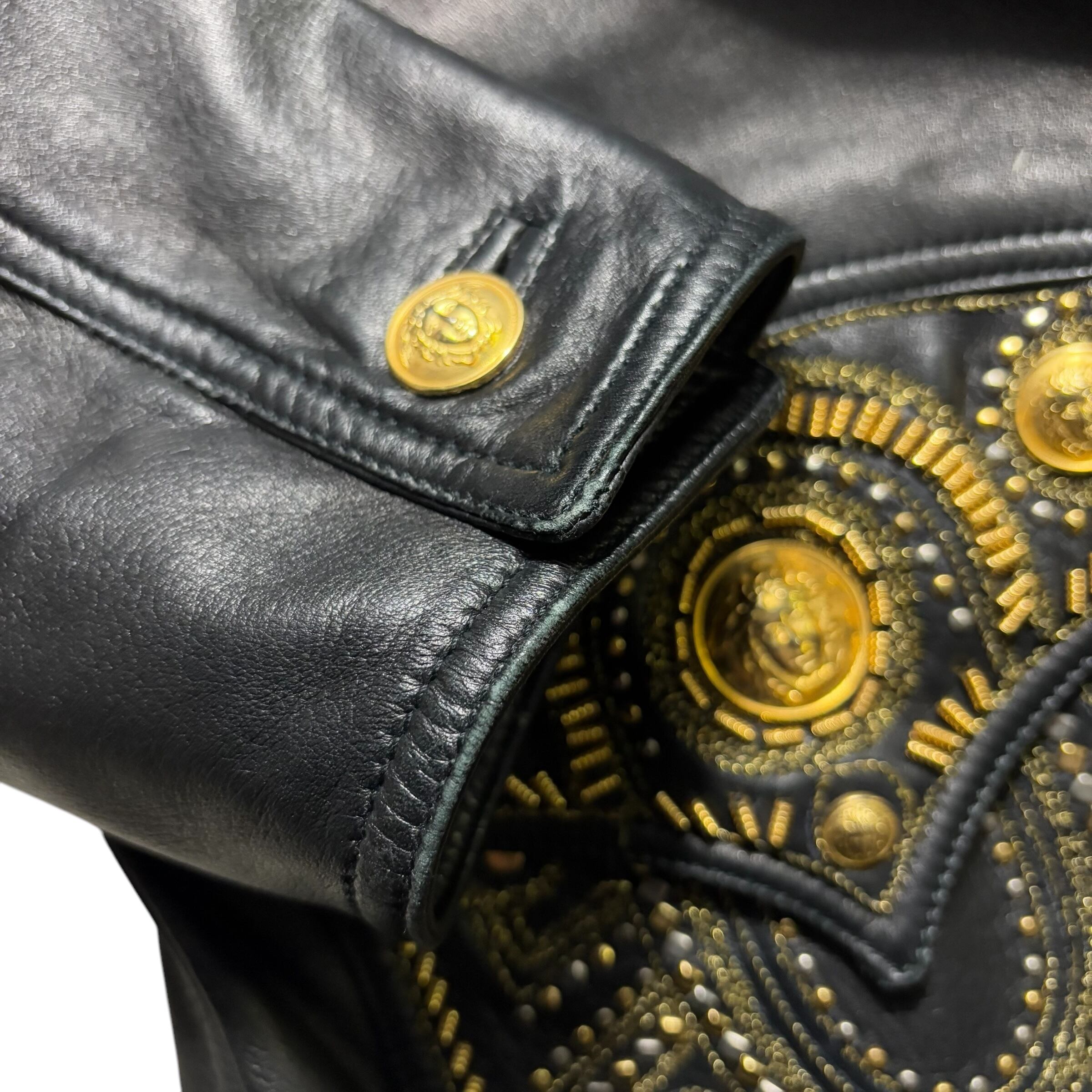vintage 1993SS GIANNI VERSACE gold studs black leather tailored