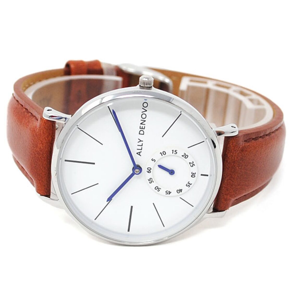 ALLY DENOVO AF5001 2 HERITAGE SMALL QUARTZ ANALOG WATCH WHITE BROWN アリーデノヴォ ヘリテージ スモール セコンド 腕時計 アナログ クォーツ 電池式 ウォッチ 36mm メンズ レディース ホワイト ブラウン