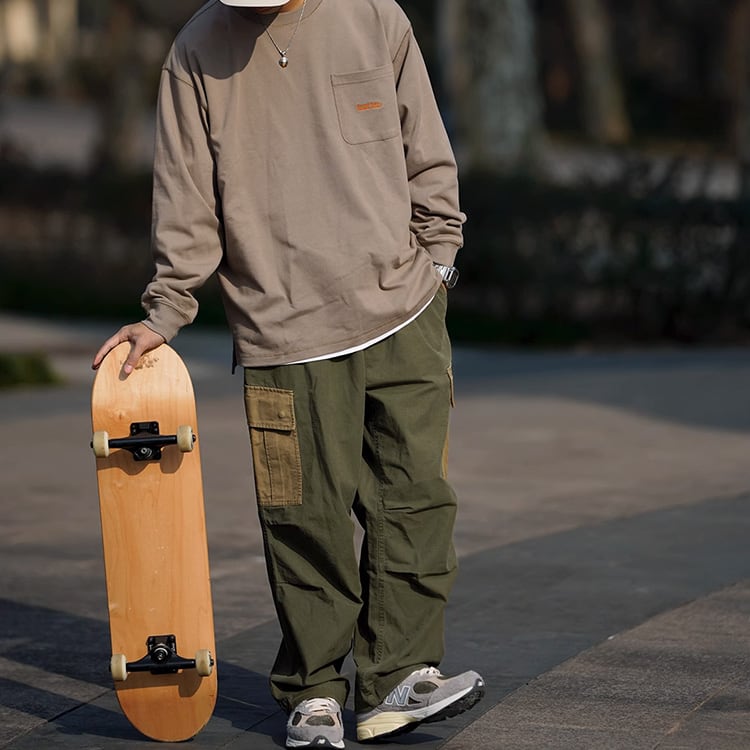 ★COLOR BLOCK MULTI-POCKET STRAIGHT PANTS　　　A0721