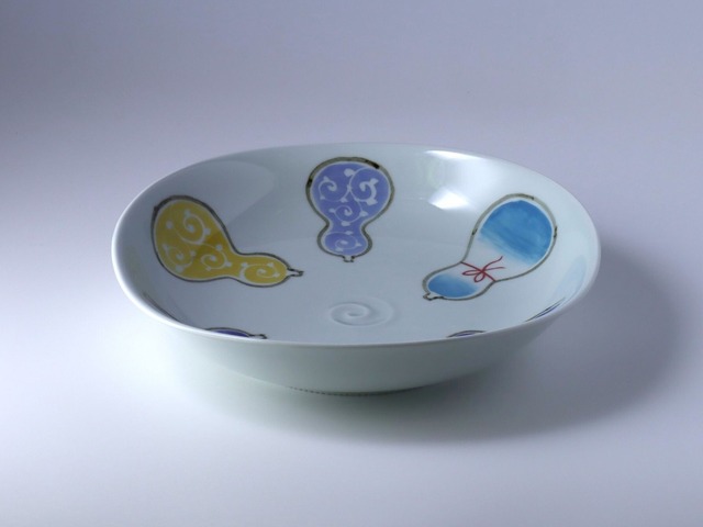 27cm浅盛り鉢　染彩ひょうたん　