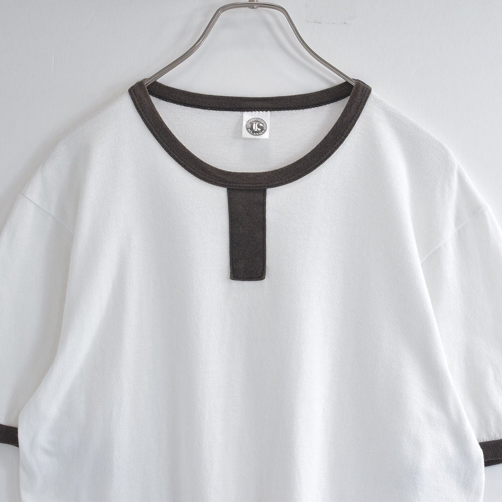 00s アメリカ製 US BLANKS チョコチン リンガーTシャツ トリムT 汗止め 半袖 カットソー 無地 ブランクT USA古着 メンズM相当