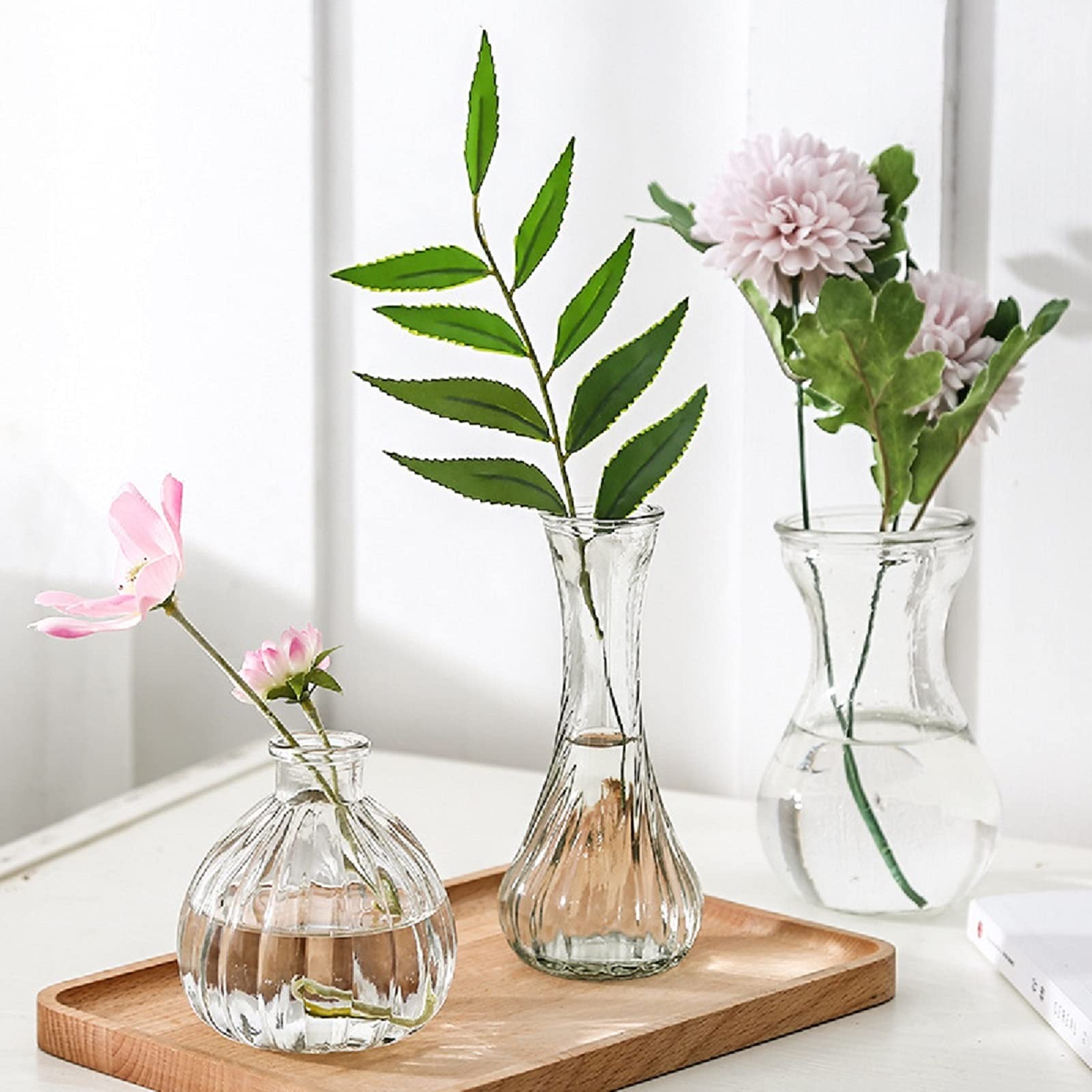 ガラスの花瓶 3つセット ミニ花器 一輪挿し 透明 - フラワーベース花器