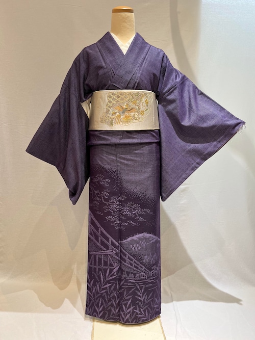2122 高身長 紬付け下げ  袷単品 Tsukesage(lined kimono)