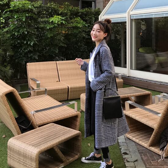 グレンチェックウールロングコート アウター レディース グレン