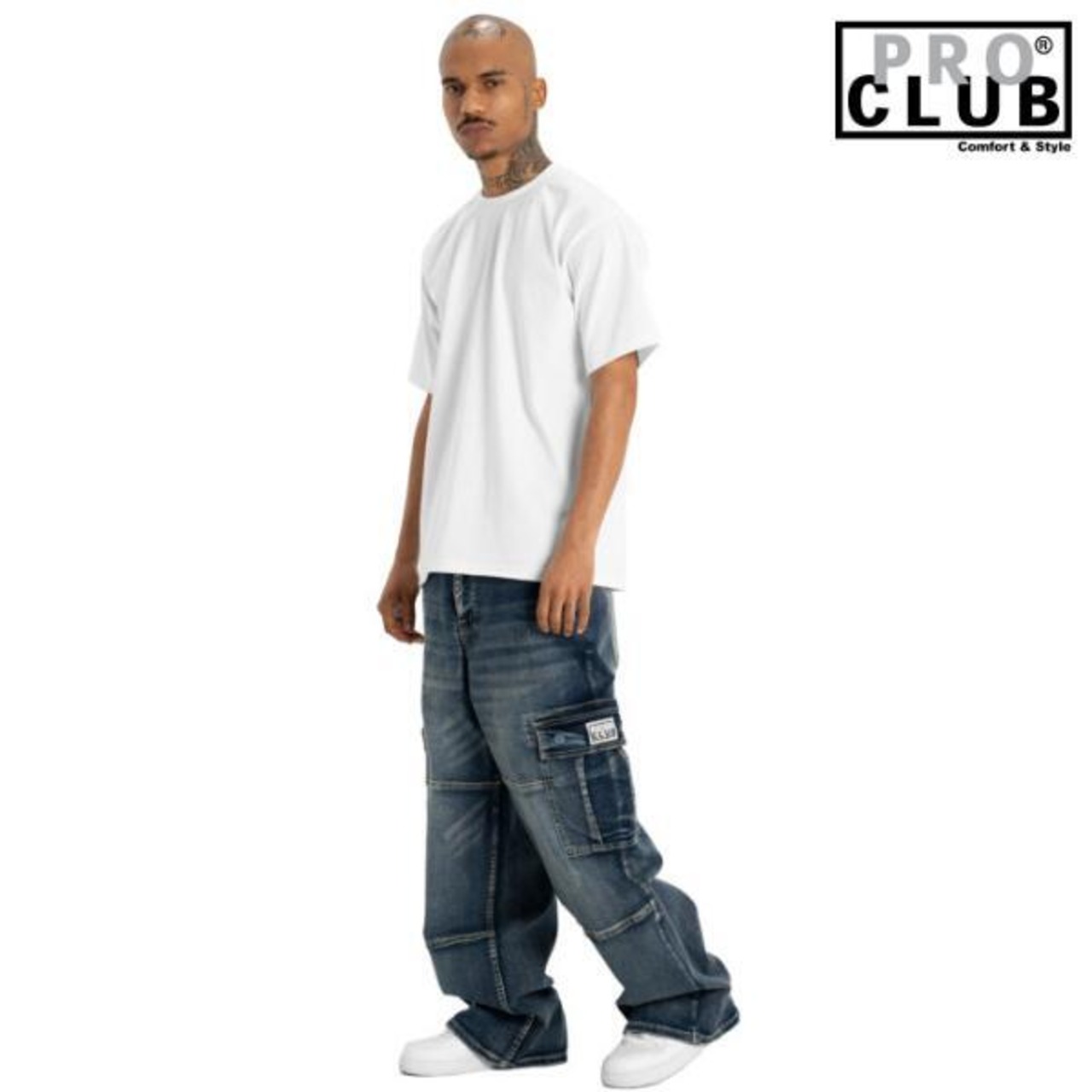 PRO CLUB 「Denim Cargo Pants Baggy Dark Stone Wash」 - 3