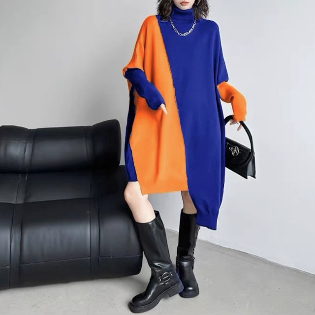 Asymmetric color block one piece【4color】 C1633