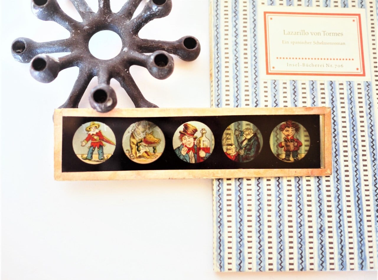 幻灯機マジックランタンのガラス絵 ことわざ