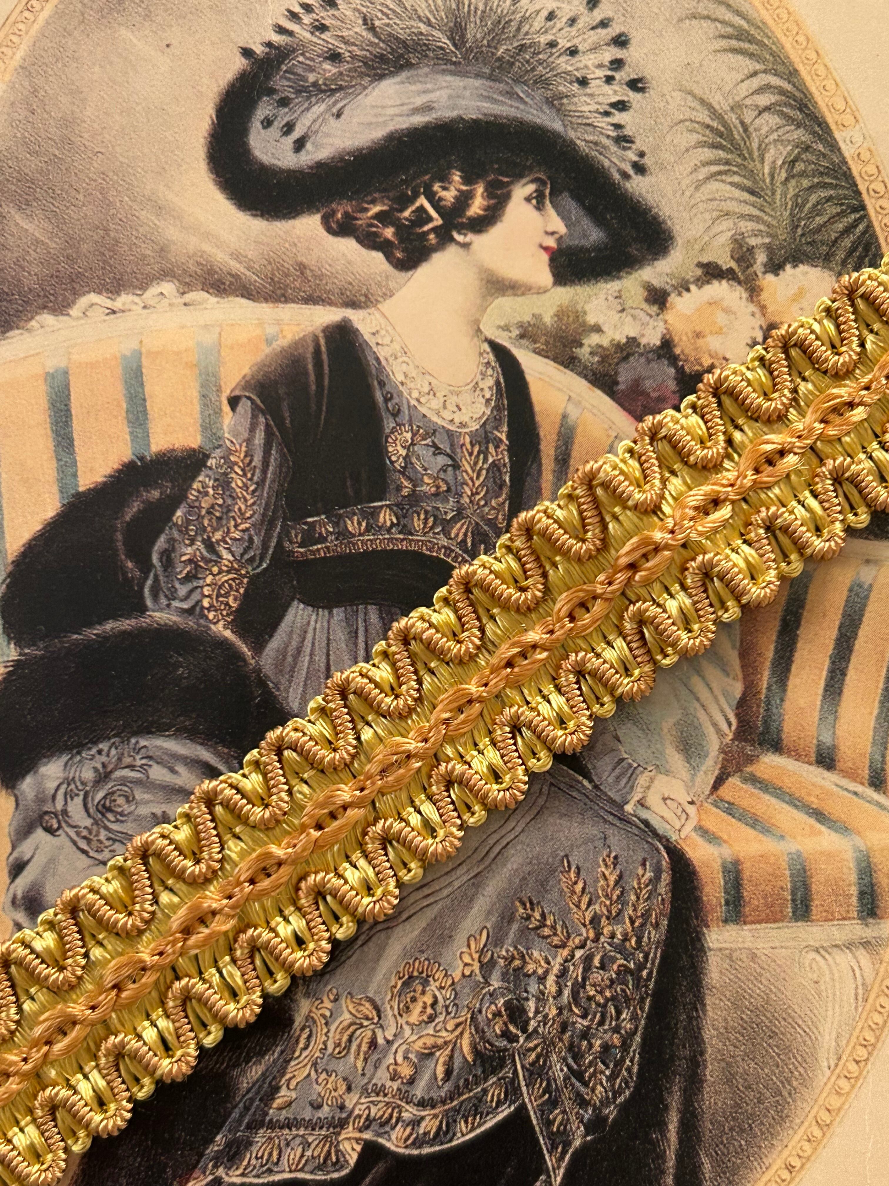 フランスVintage ブレード イエローゴールド 22mm カルトナージュ カットブレード 93cm デコレーション材 ヴィンテージブレード