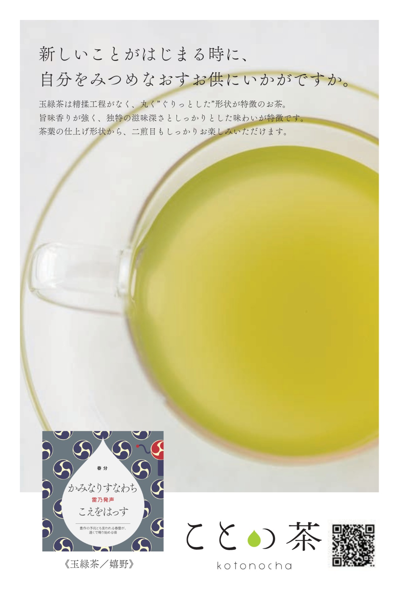 〈春分〉 ことの茶　ほうじ茶つゆひかり、八女誉、玉緑茶