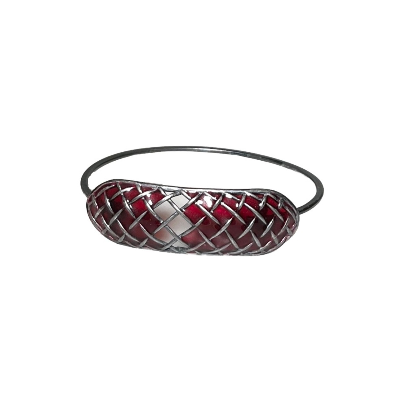 BOTTEGA VENETA silver intrecciato bracelet with red enamel