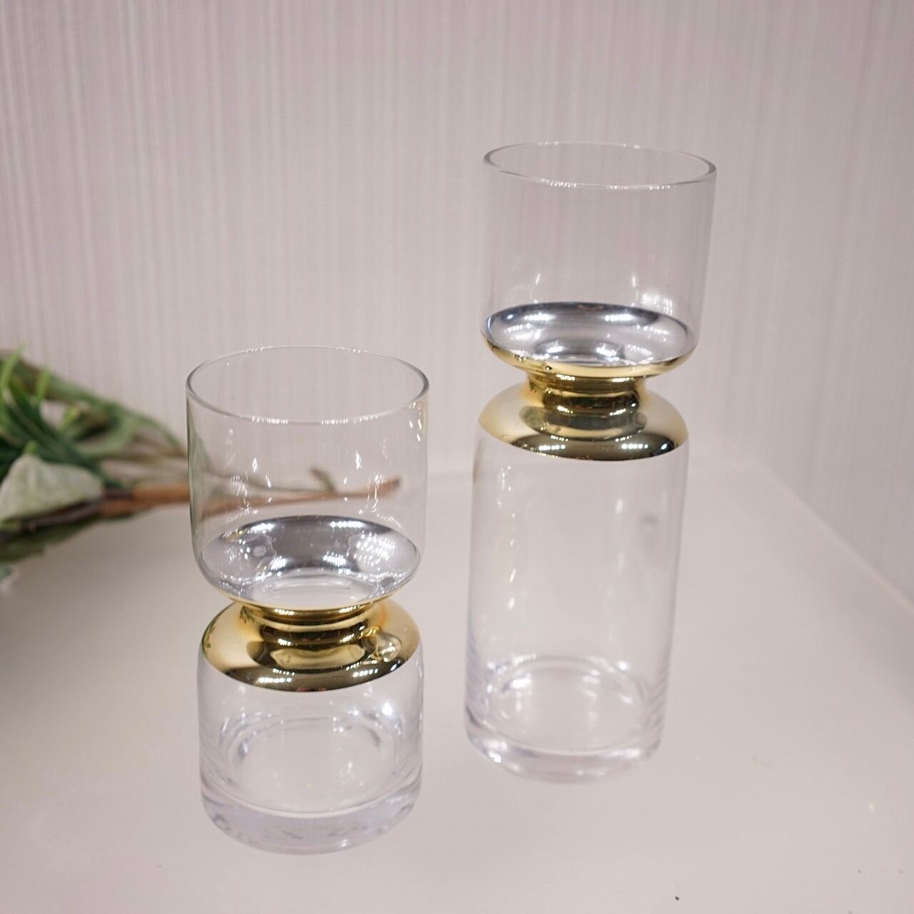 輸入品 花瓶 フラワーベース 2個セット 造花付き モダン 北欧 フラワーベース 2個セット 造花付き 花瓶 ガラス クリア ナチュラル