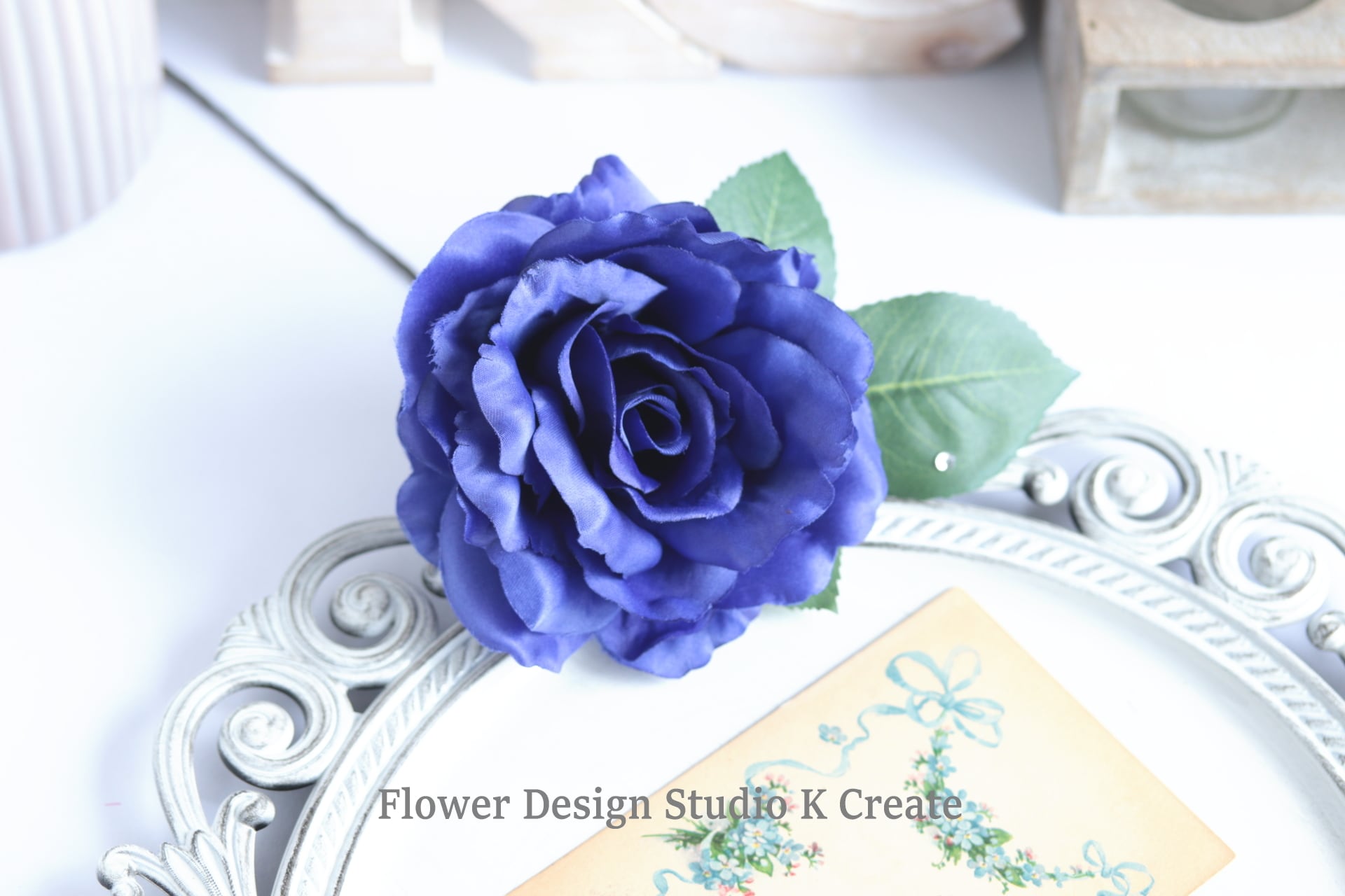 青い薔薇の髪飾り|ロイヤルブルー・大輪12cm|朝露ライトストーン葉|フラメンコ・舞台・ダンス|シングルワイヤー仕様