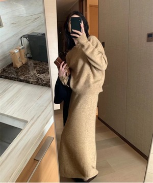 ラウンドネックセーター + スカート◆ツーピースセット【s-40036】