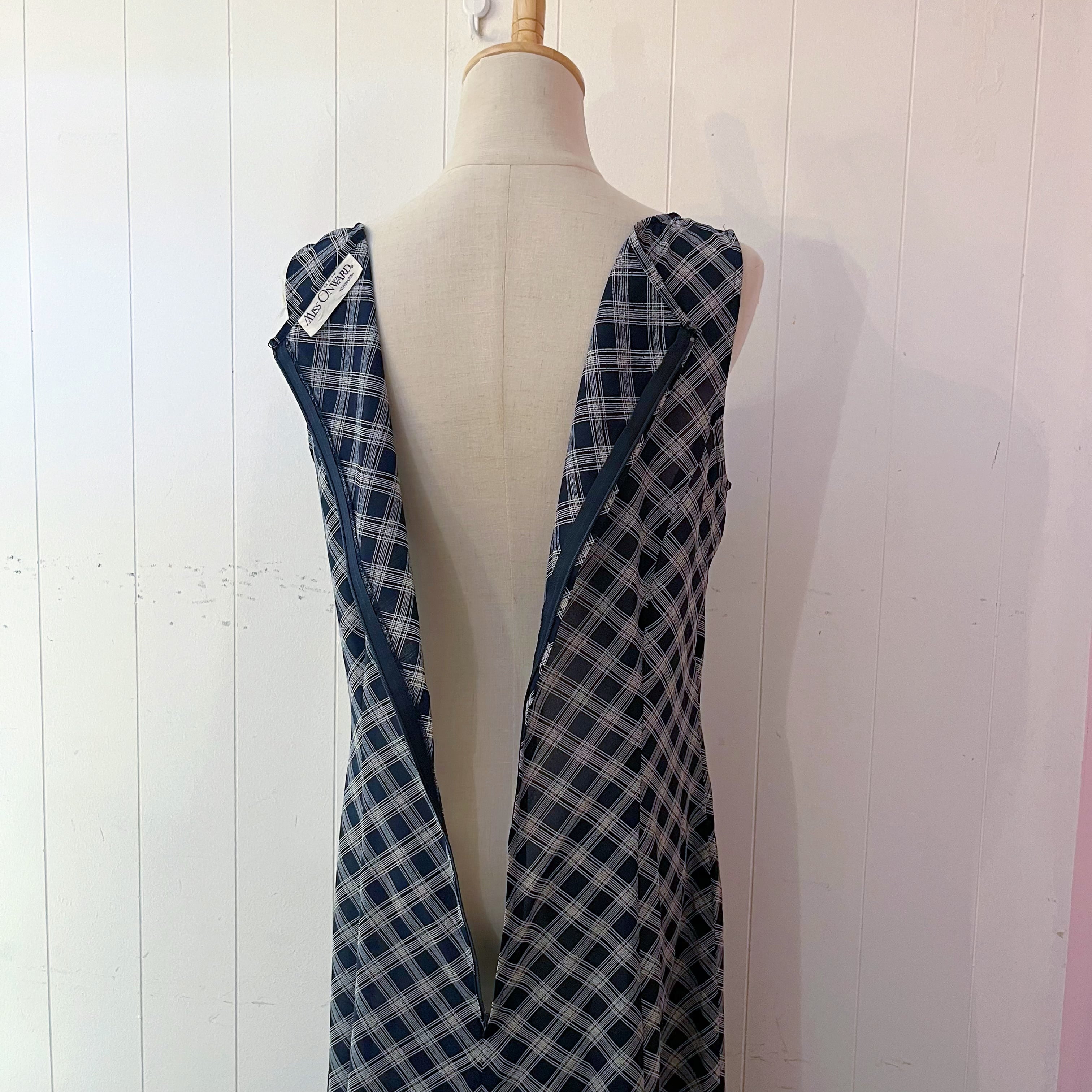 navy plaid sleeve less one-piece