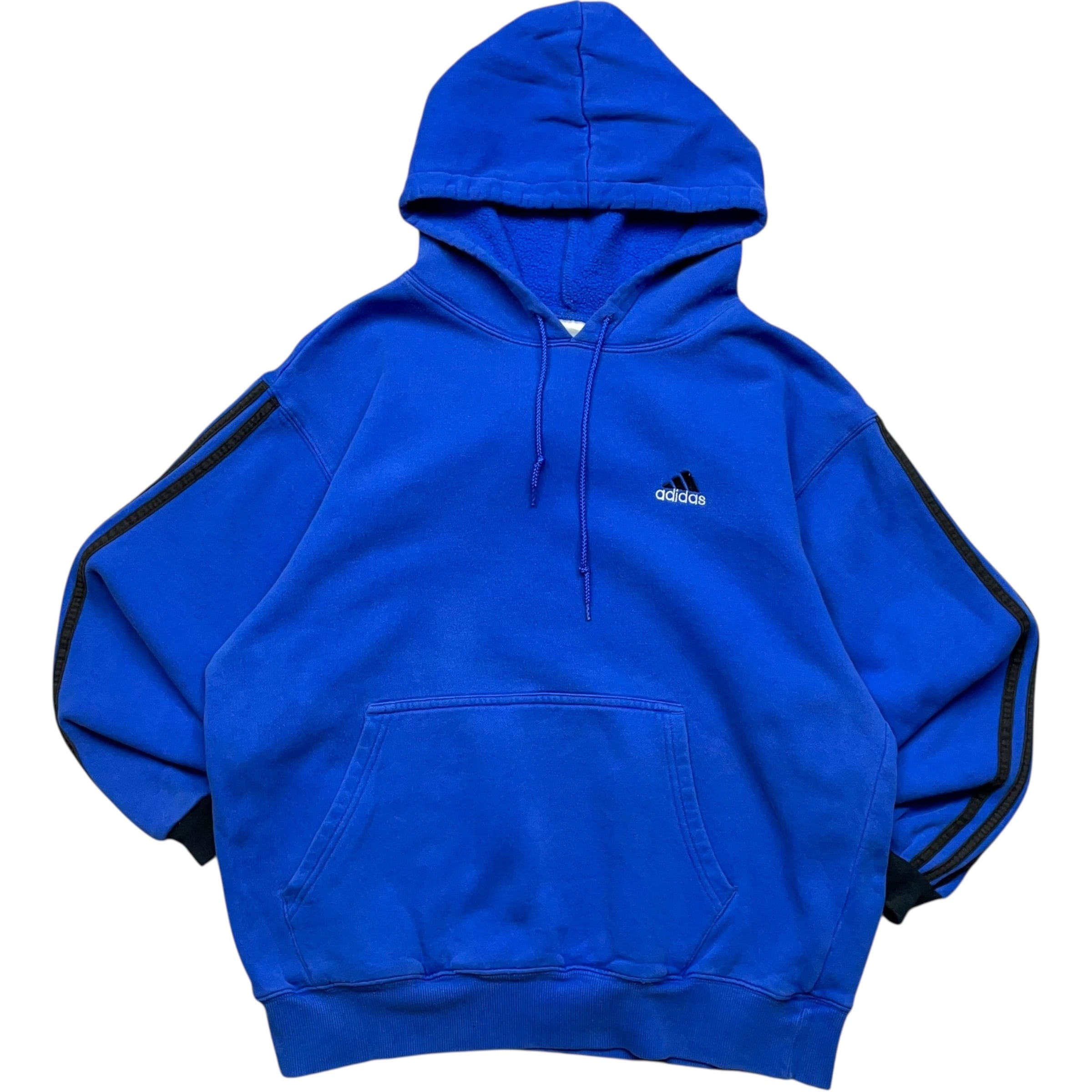 《S》 adidas アディダス スウェット パーカー スリーストライプ 刺繍ロゴ ブルー 90年代 vintage no.9040