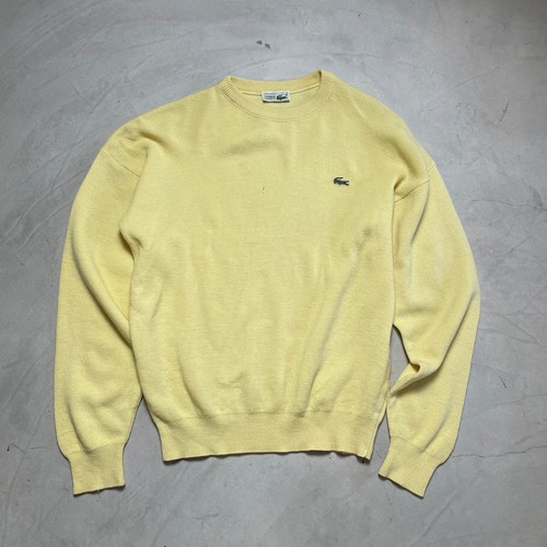 フランス製 70年代 LACOSTE ラコステ ウール×アクリルニット 4 メンズL相当 イエロー 黄色 古着 70s ヴィンテージ ビンテージ【セーター】