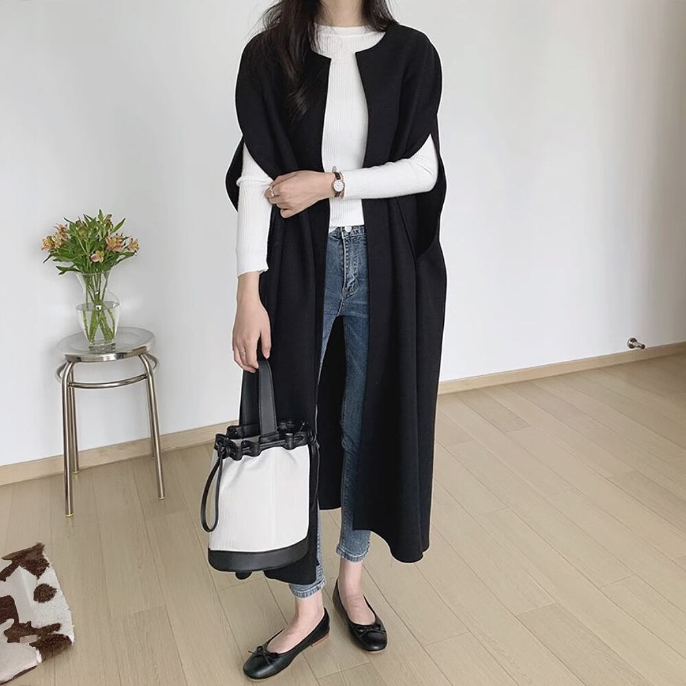 全3色 ロングジレ ロングベスト 袖なし コート ベスト ジャケット