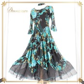 社交ダンス 衣装 スタンダード ドレス ワンピース パーティドレス ブラック系 グリーン系 チョーカー 黒 緑 レース 透け感 シック 準正装 花柄 ファスナー 伸縮性 おしゃれ レディース ダンス衣装 ショートスリーブ フェミニン セクシー 大人用 イベント用 パーティー ドレッシー デザインドレス エレガント