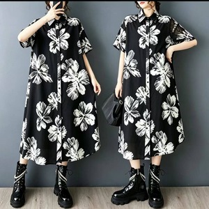 PRINT SHORT SLEEVE RELAXED MIDI SHIRT DRESS M-17599