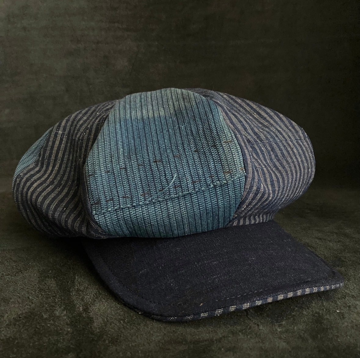 TRIANGLES HAT | Indigo stripe mix big casquette