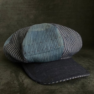 TRIANGLES HAT | Indigo stripe mix big casquette