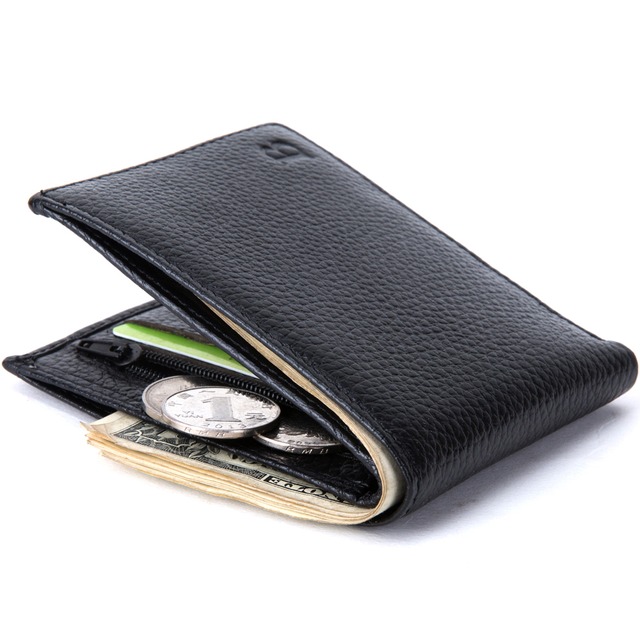 Baborry 新メンズ本革財布ブラックカラーライトソフト品質ソフト 2 倍薄型コインポケットクレジットカードホルダー財布