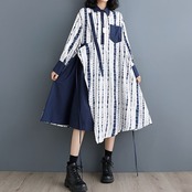 アシンメトリーデザイン ストライプ柄 シャツワンピース 00090