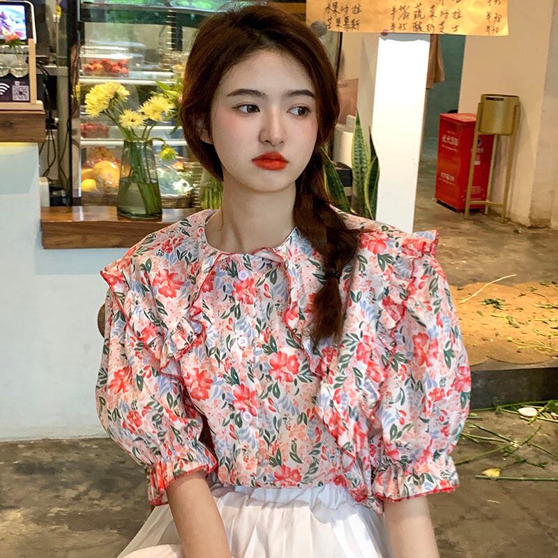 フローラルシャツ スリーブサマーカラートップス 夏物 花柄 YY-ファッション83129601909
