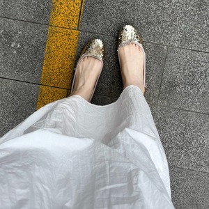gold sequin fish scale ballet flats with bow＜s3135＞