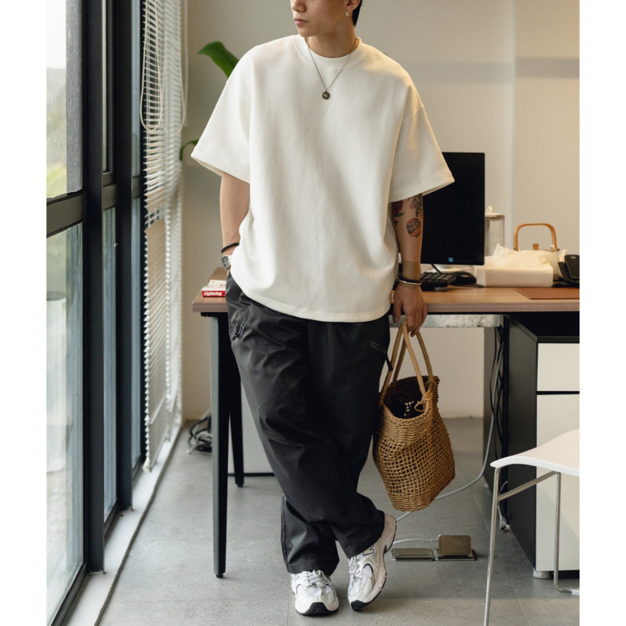 Waist elastic tapered cropped pants 0203 - 8