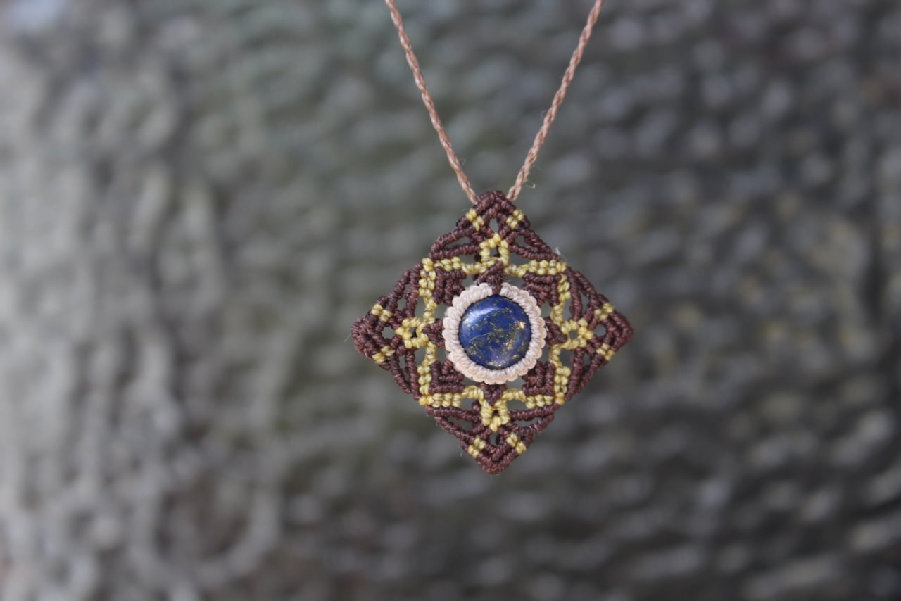 Lapis lazuli micro macrame mandala pendant