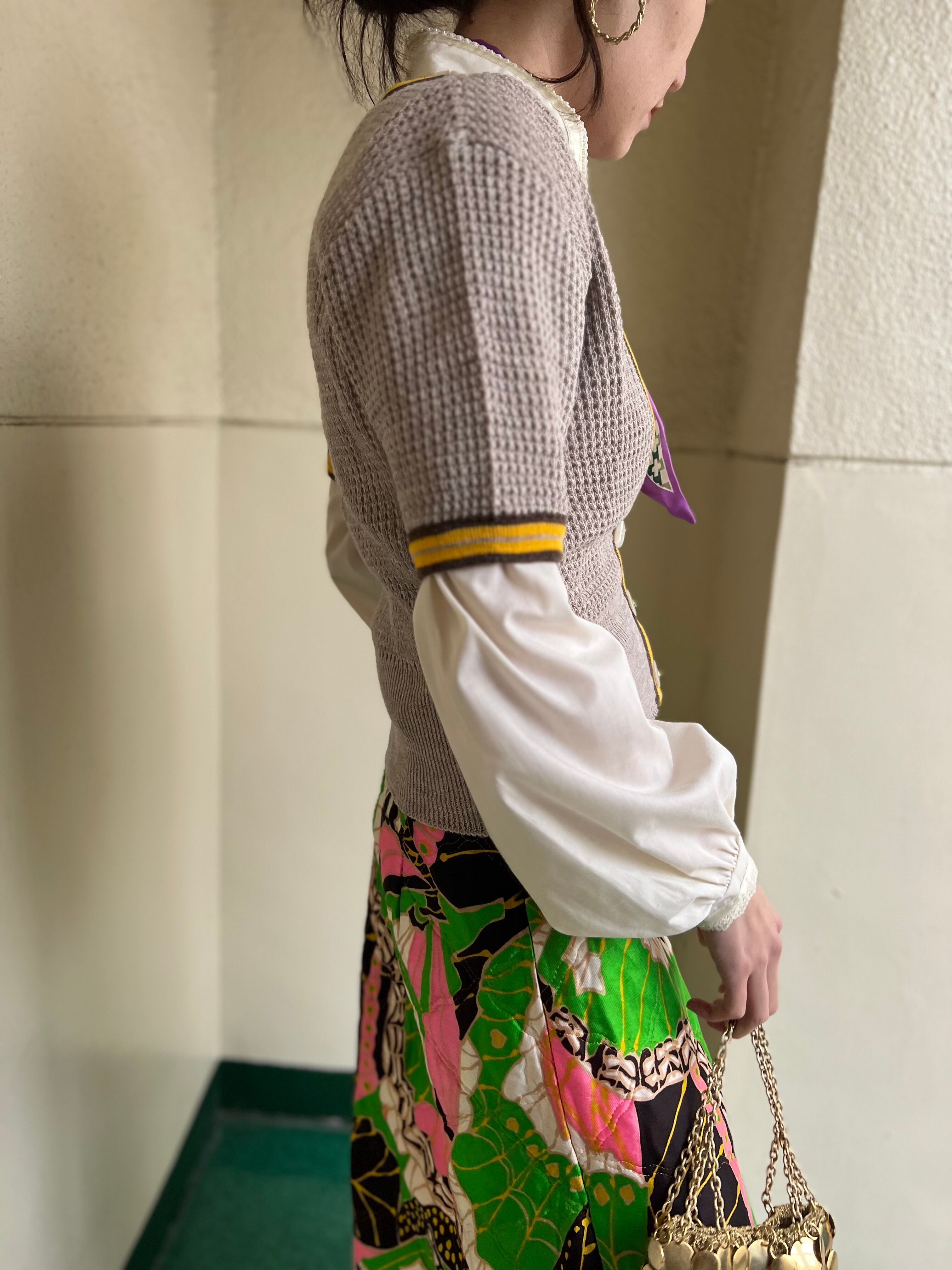 70s gray × yellow knit cardigan ( ヴィンテージ グレー × イエロー