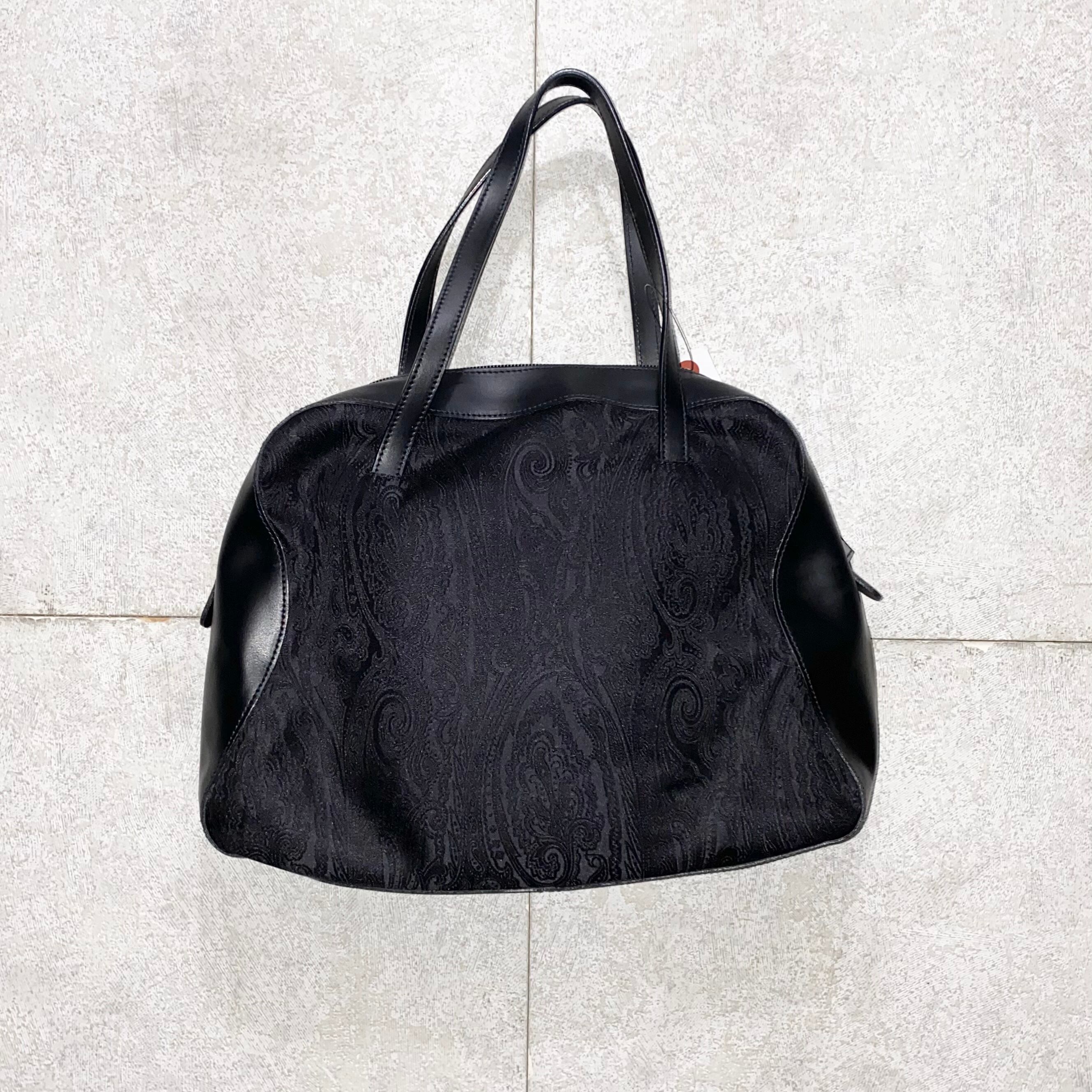 ETRO paisley pattern black nylon×leather hand bag | NOIR ONLINE