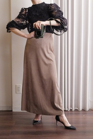 fake leather semi tight skirt beige