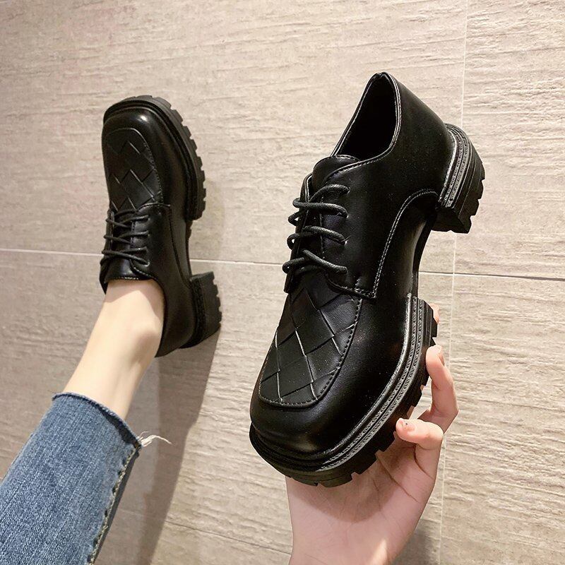 ブラックスプリングレッドカジュアルレースレザー 靴 シューズ ローファー 春物 フェイクシューズ21646938772