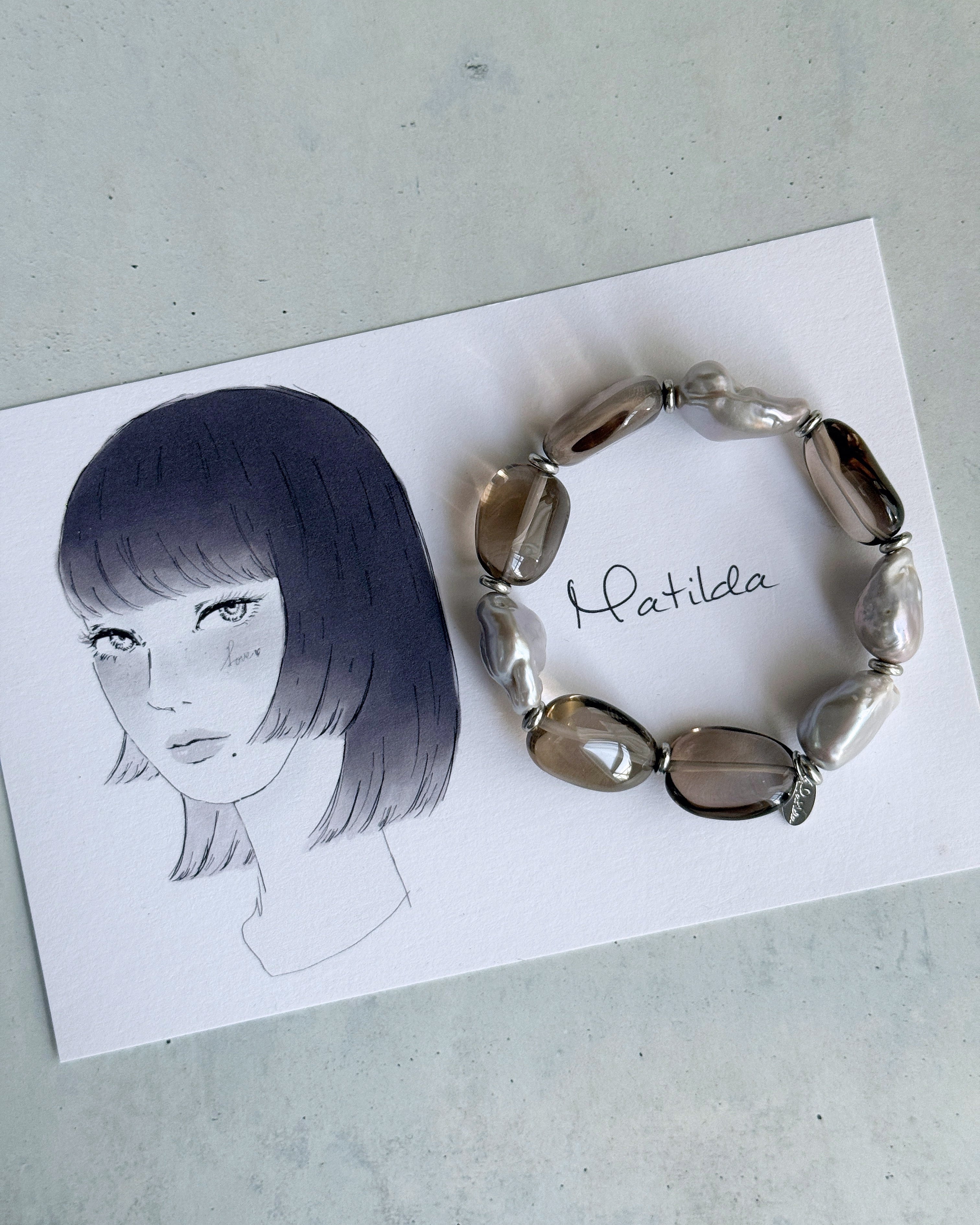 【再販】bicolor bracelet(スモーキークォーツ×淡水パール)