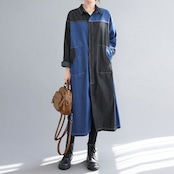 カラーブロック デニム ロングシャツ 00262