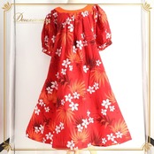 フラダンス 衣装 FANCY DRESS ファンシードレス ワンピース ドレス レッド系 プルメリア柄 花柄 植物柄 ハワイアンプリント ハワイアン アロハ フラ ダンス レッスン 練習 オレンジ系 赤 橙 白 茶 ホワイト系 ブラウン系 華やか 鮮やか かわいい おしゃれ 上品