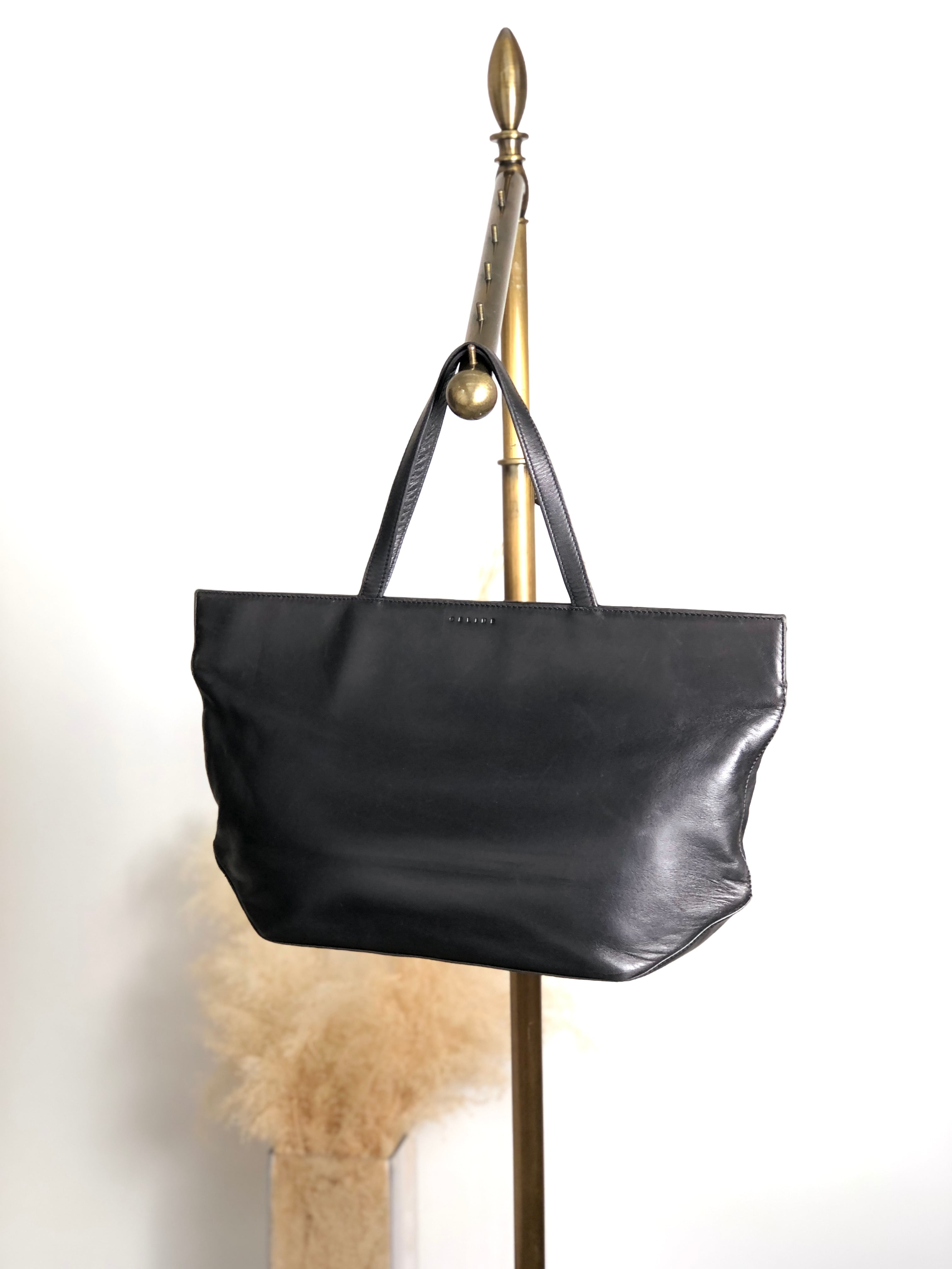 CELINE セリーヌ トートバッグ ブラック ロゴ レザー vintage
