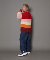 【#Re:room】WOOL COLOR BORDER MOHAIR CREW KNIT［REK113］