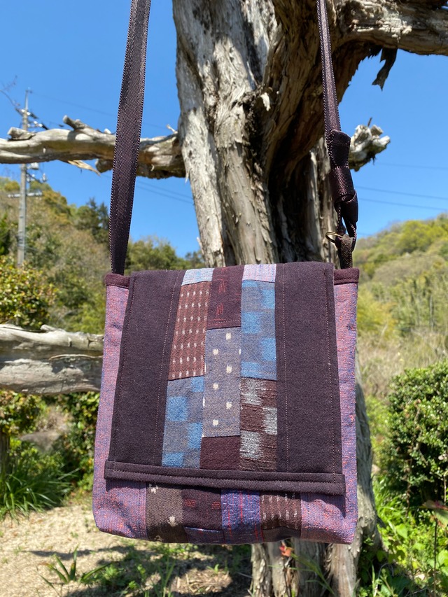 絣手作りアートショルダーバッグ　現品お届け
