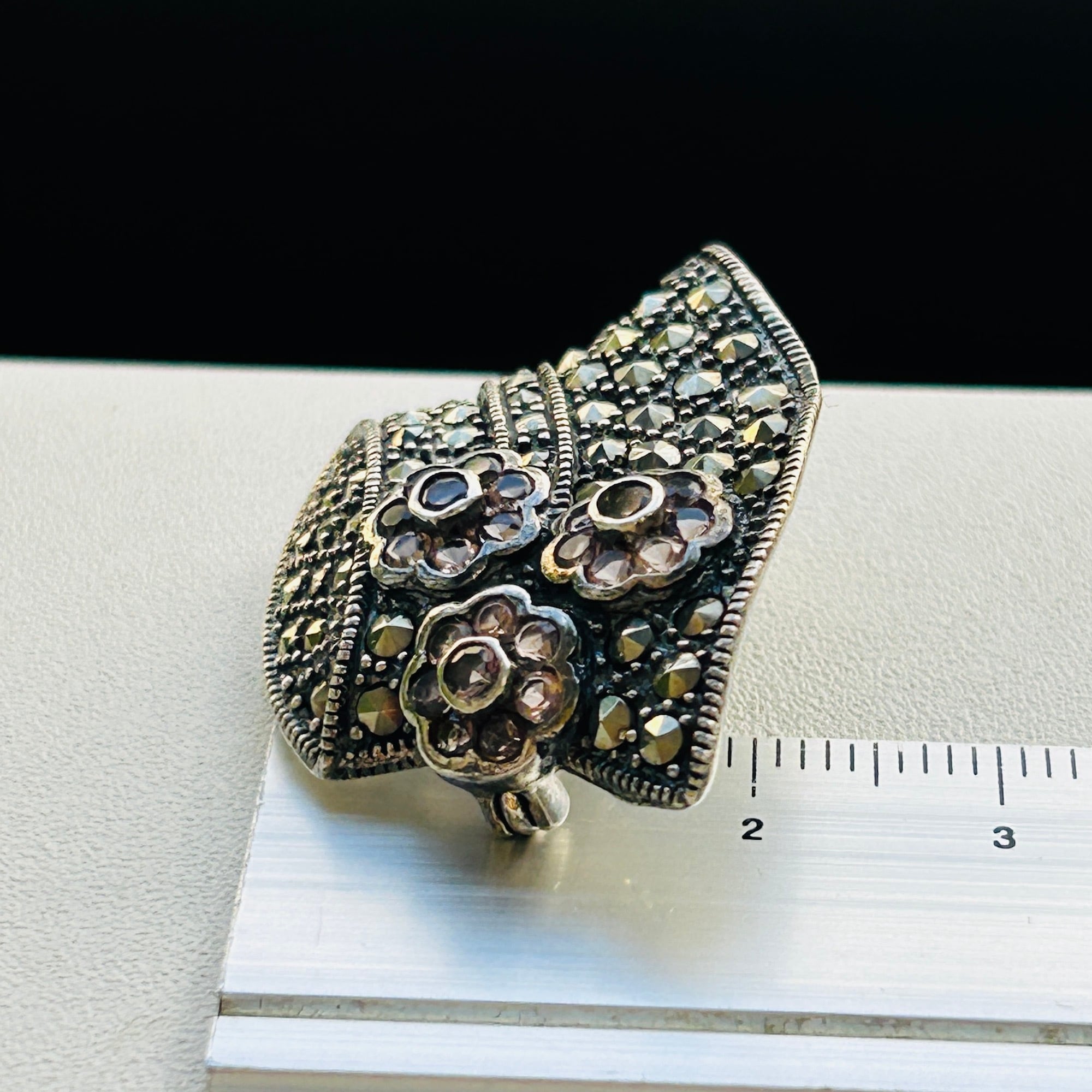シルバー925 アメジスト＆マーカサイト HATブローチ | Milo Antiques