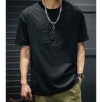 Embossed Crew Neck T-Shirt Box Silhouette ◇3color H0312