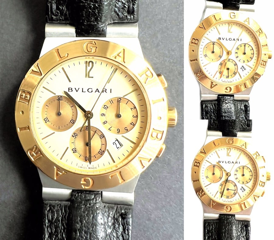 BVLGARI ブルガリ K18 YG ゴールド コンビ ディアゴノ クロノグラフ