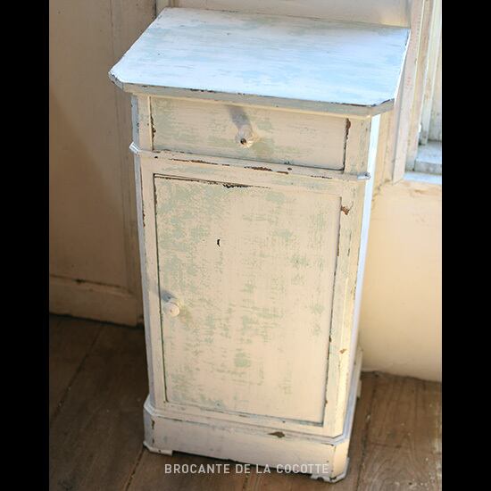 ブロカント リメイク家具】サイドキャビネット 白×グリーン | Brocante
