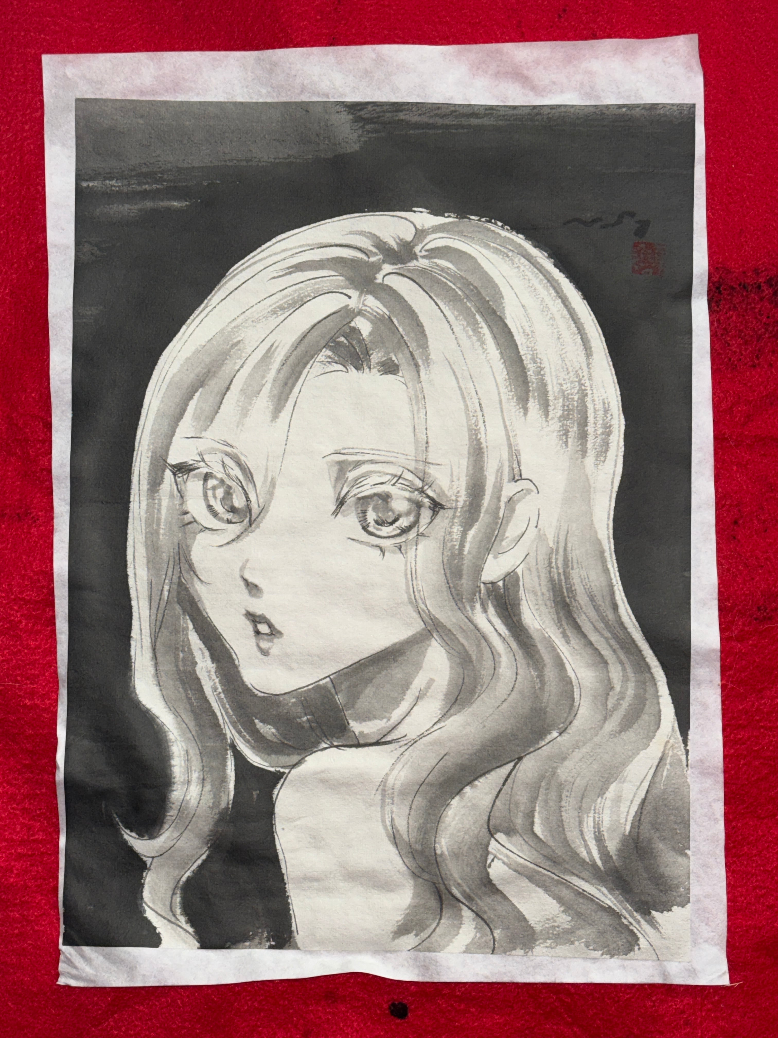 美人画 肉筆画 墨絵 水墨画 原画 現品限り #手 #花 | Pay ID